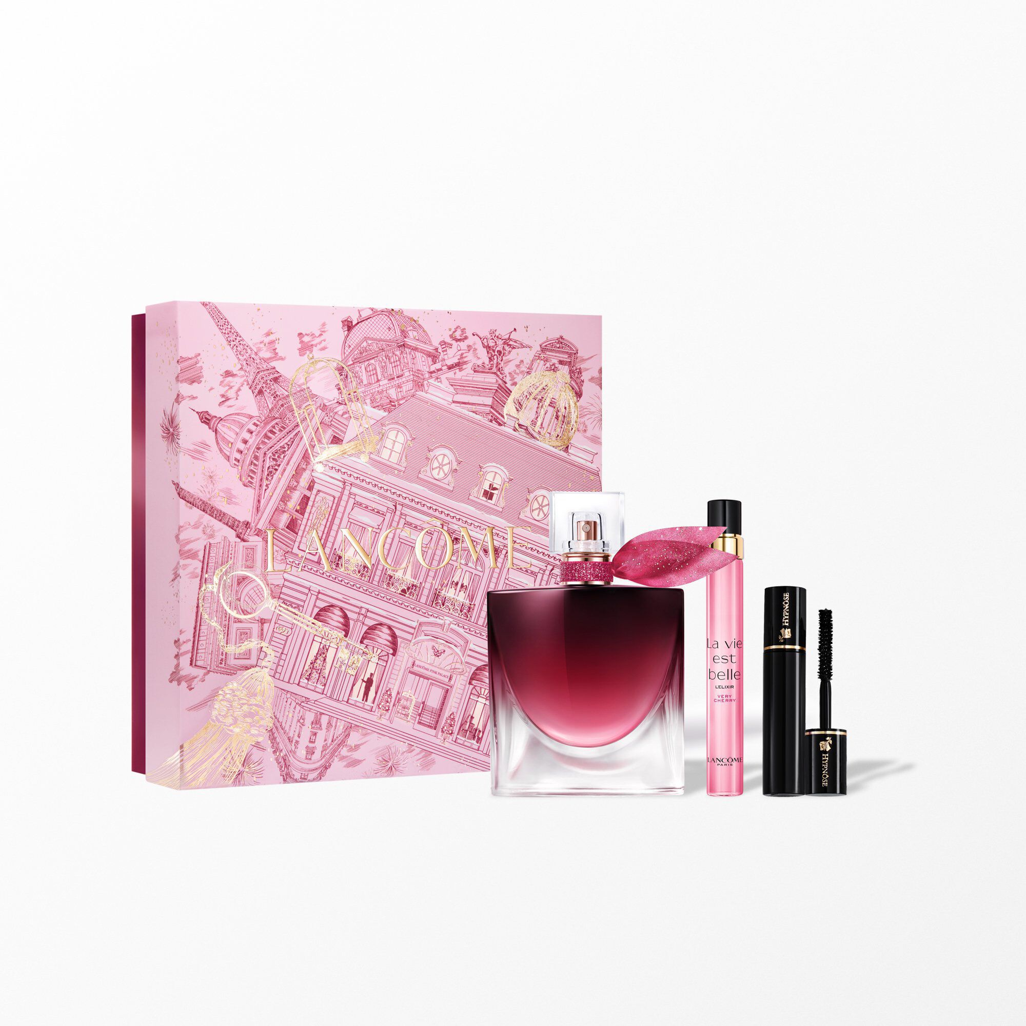 Setul de sărbători La Vie Est Belle conține: LA VIE EST BELLE ELIXIR VERY CHERRY 50ML - LA VIE EST BELLE ELIXIR VERY CHERRY 10ML - HYPNOSE MASCARA MINI 2ML