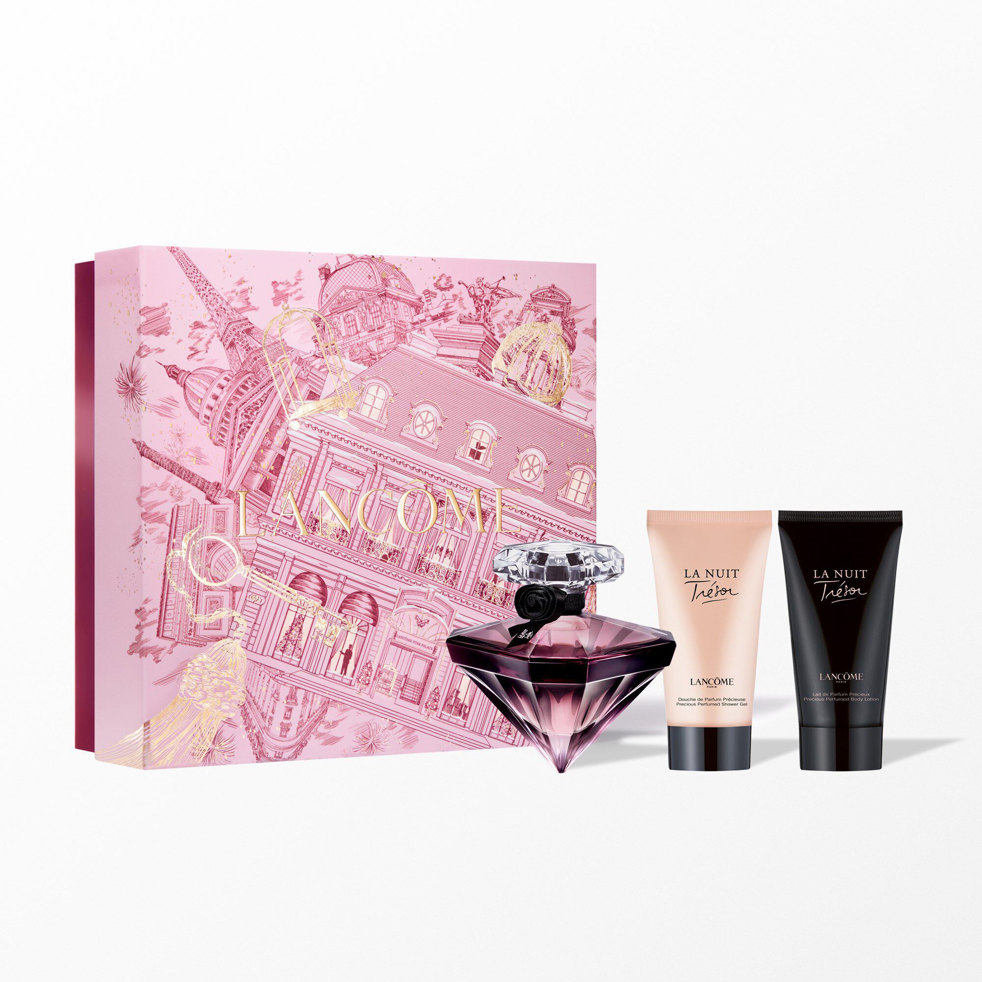 Setul cadou de sărbători La Nuit Tresor conține: LA NUIT TRESOR EDP 50ML - LA NUIT TRESOR BODY LOTION 50ML - LA NUIT TRESOR SHOWER GEL 50ML