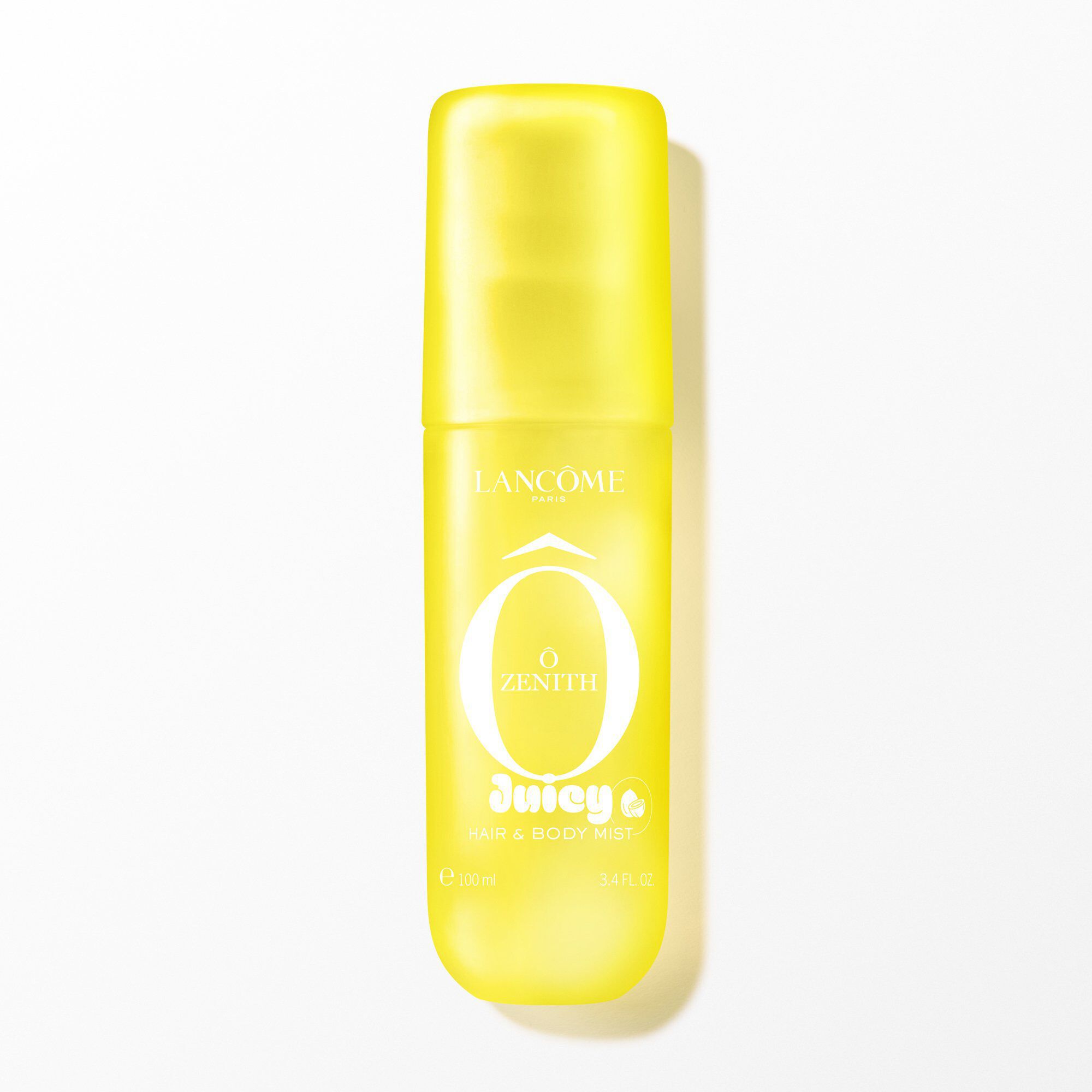 Un ambalaj de O ZENITH Mist Spray de Corp & Păr Lancome de culoare galben aprins.