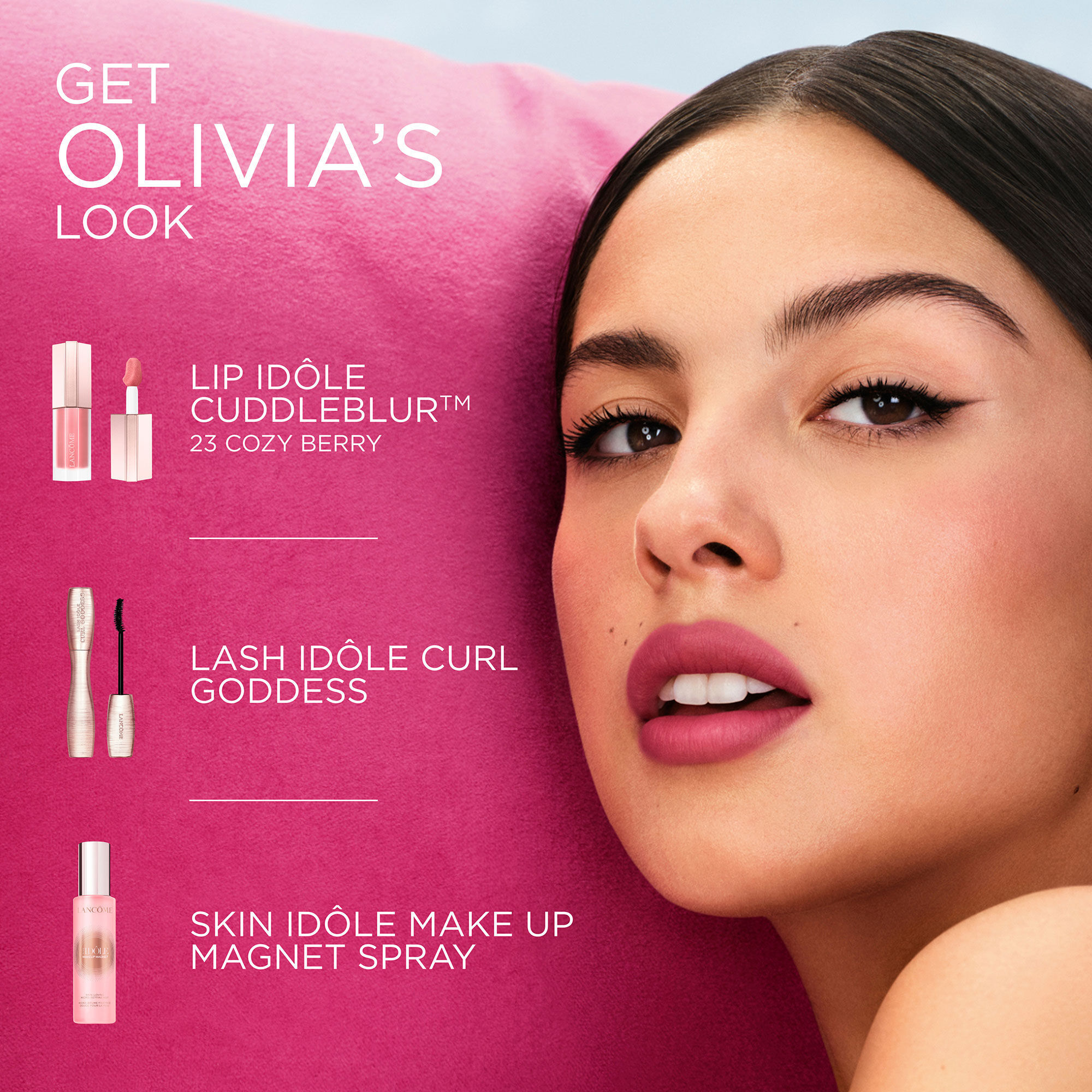 Machiajul recomandat de Olivia Rodrigo listand produsele folosite.