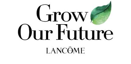 Text graphic featuring the phrase "Grow Our Future" in a stylish font, with a green leaf accent and the word "LANCOME" underneath.
