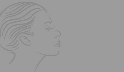 A simple line drawing of a woman's profile against a light gray background. The woman has her eyes closed and hair pulled back.